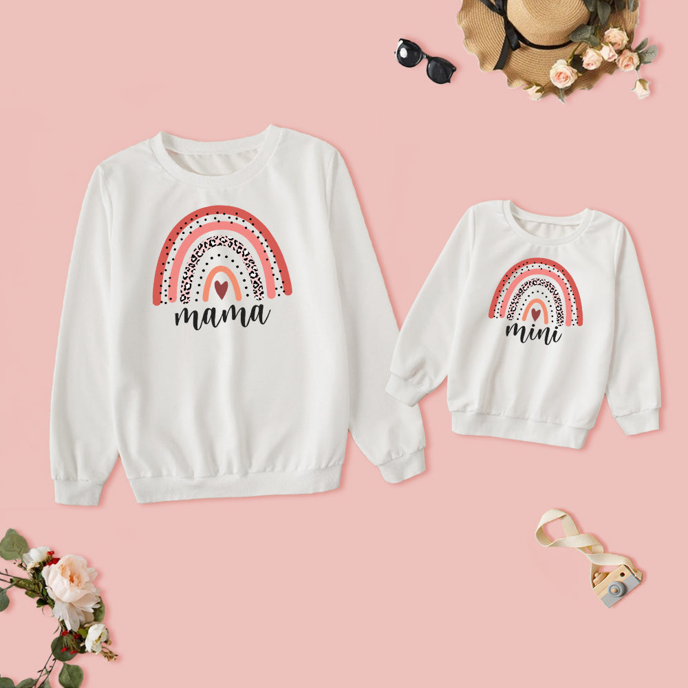 Mommy and me Matching Outfits Mama Mini Rainbow Print Pullover Sweatshirt