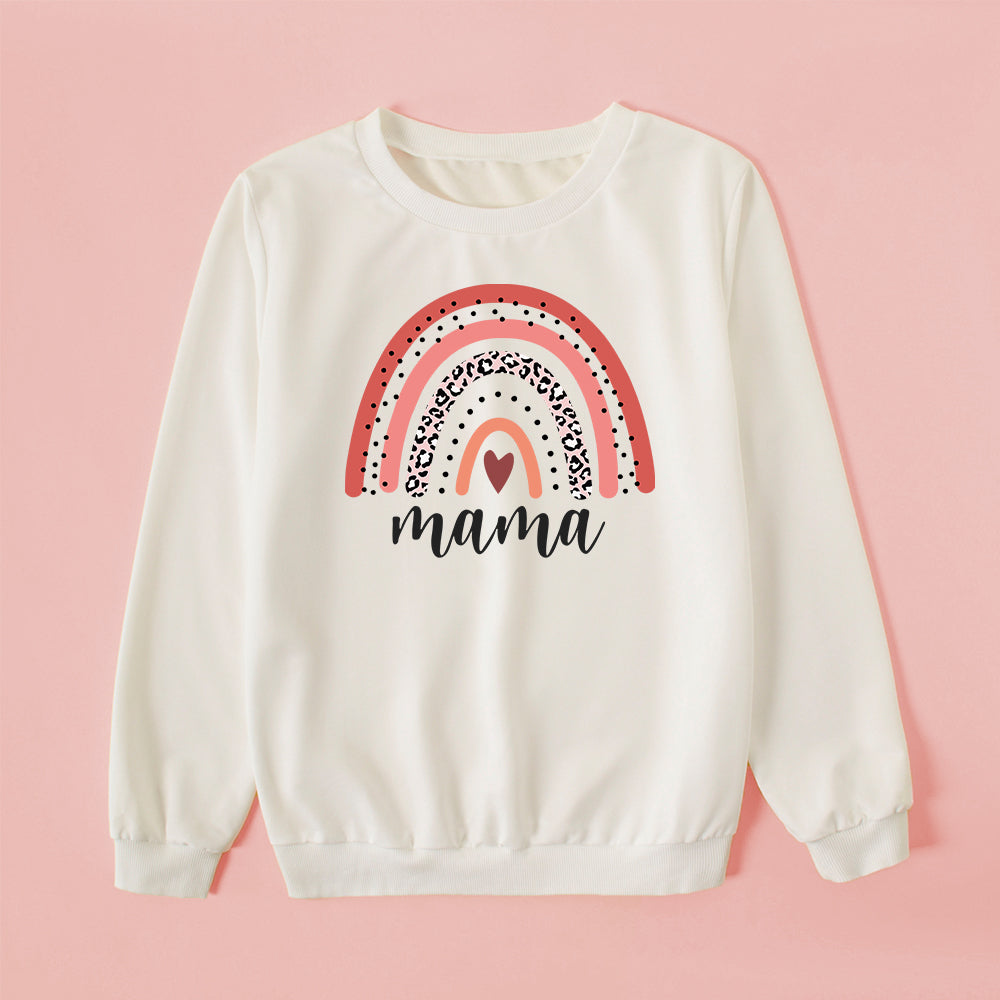 Mommy and me Matching Outfits Mama Mini Rainbow Print Pullover Sweatshirt
