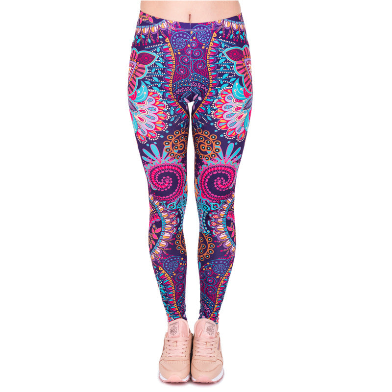 Women Stretchy and Soft Mandala Printed Yoga Leggings, Tummy Control Running Pants