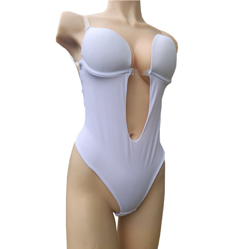 Women's Backless Shapewear U Plunge Seamless Thong Full Lace Deep V Neck Bodysuit