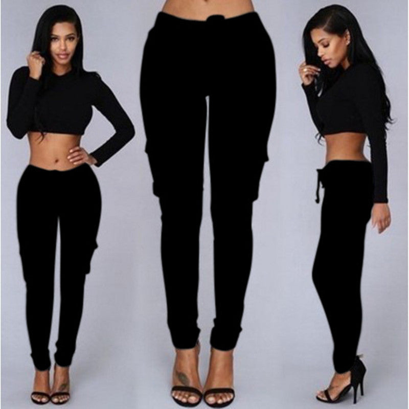 Women's Fashion Multi Pockets Casual Pants with Drawstrings