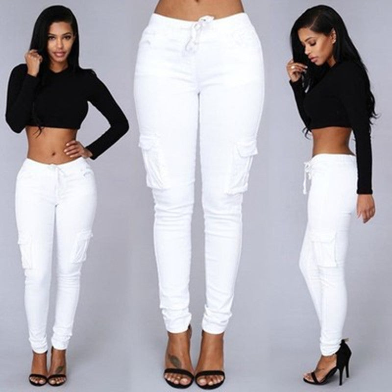 Women's Fashion Multi Pockets Casual Pants with Drawstrings