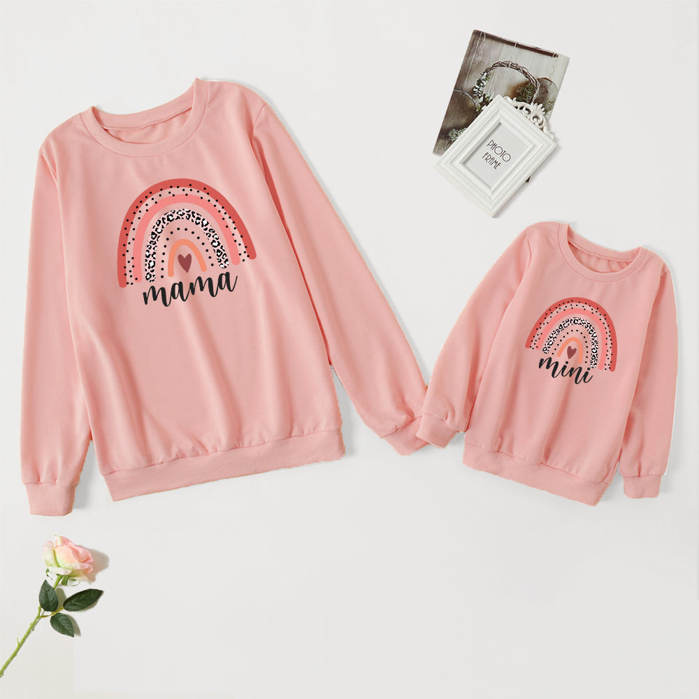 Mommy and me Matching Outfits Mama Mini Rainbow Print Pullover Sweatshirt