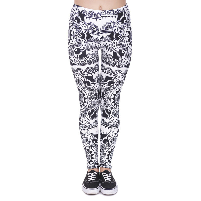 Women Stretchy and Soft Mandala Printed Yoga Leggings, Tummy Control Running Pants