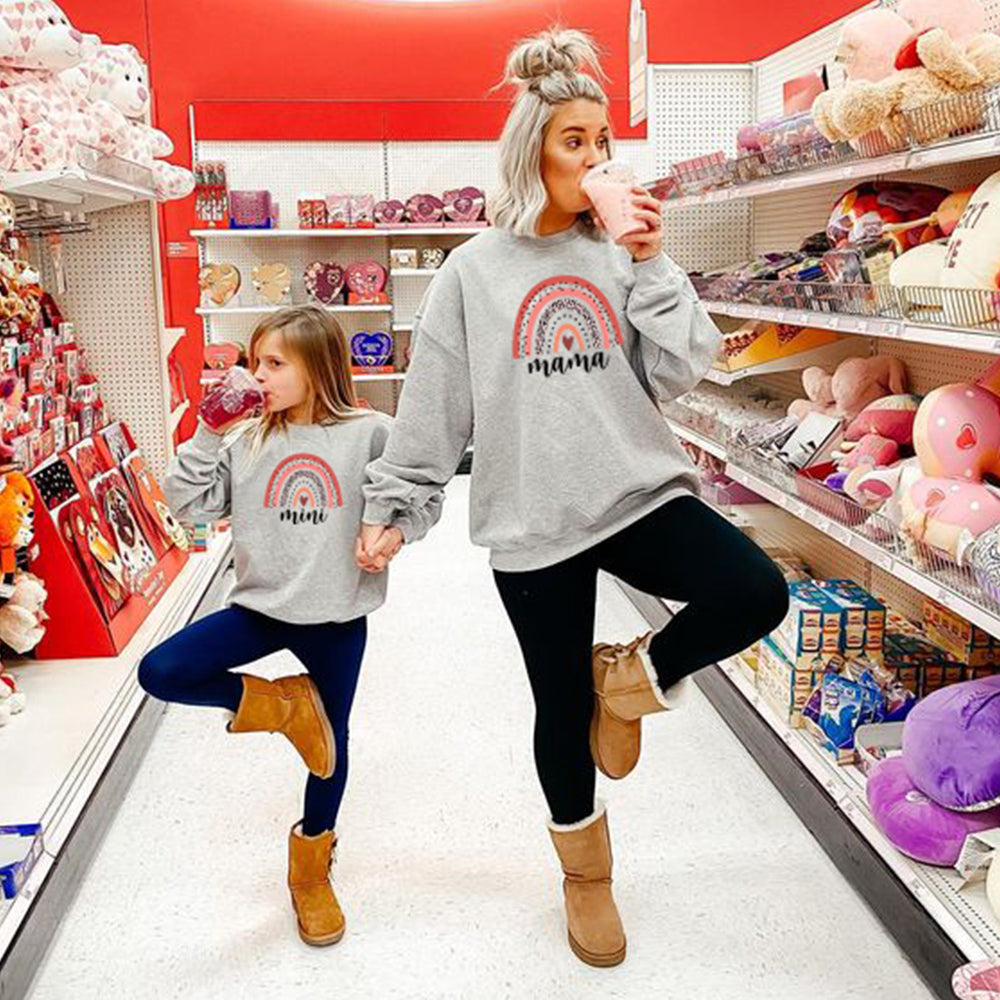Mommy and me Matching Outfits Mama Mini Rainbow Print Pullover Sweatshirt