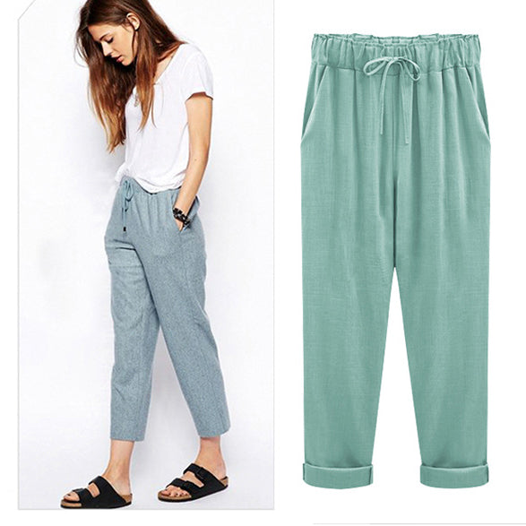 Women Casual Cotton Linen Pants Trousers Pencil Pants