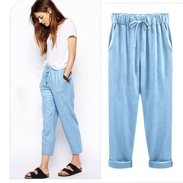 Women Casual Cotton Linen Pants Trousers Pencil Pants
