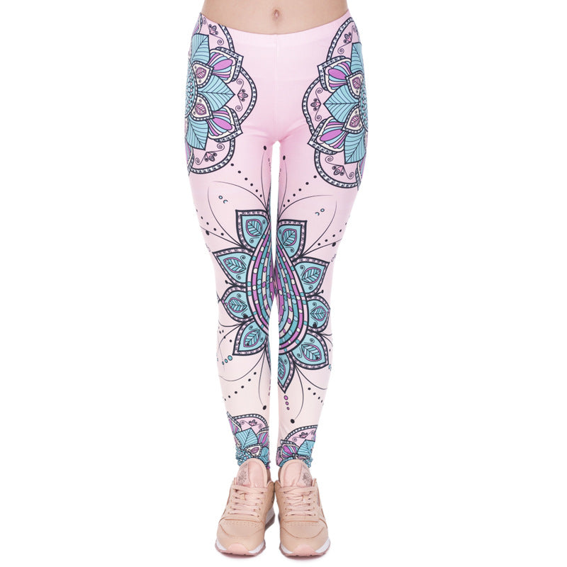 Women Stretchy and Soft Mandala Printed Yoga Leggings, Tummy Control Running Pants