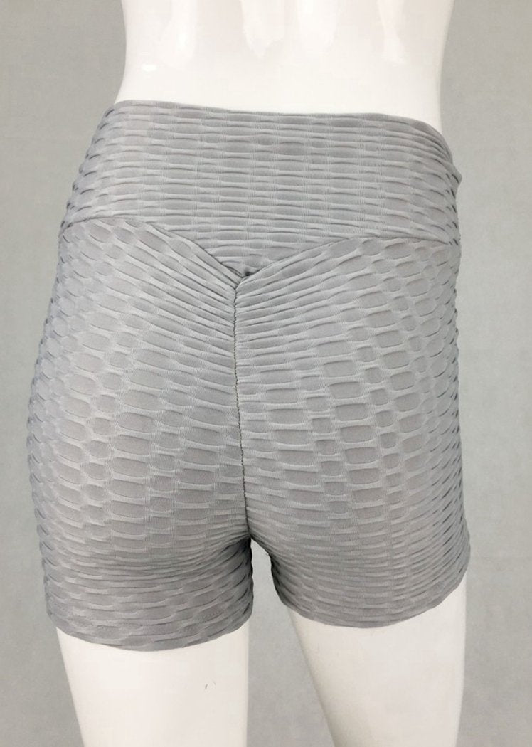 Chicvane Solid Color Textured Booty Legging Stretchy Yoga Shorts