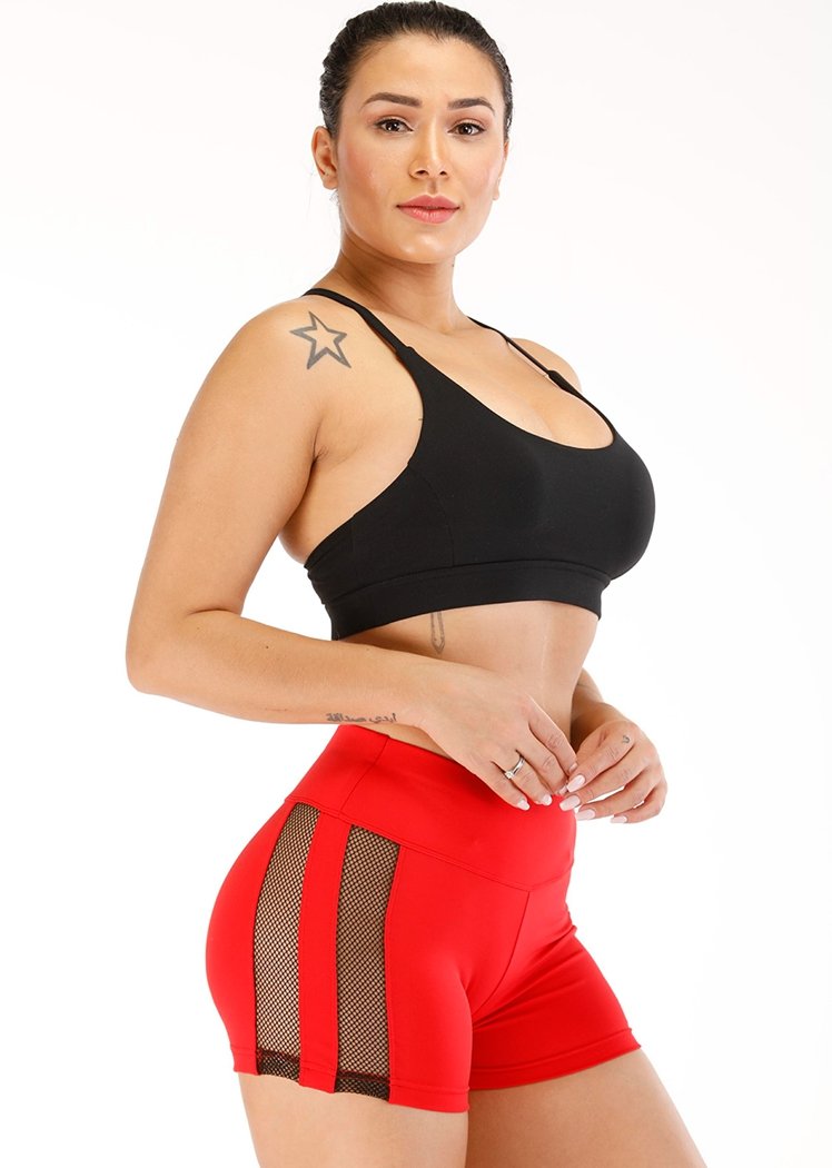 Chicvane Side Mesh Stretchy High Waisted Workout Yoga Shorts