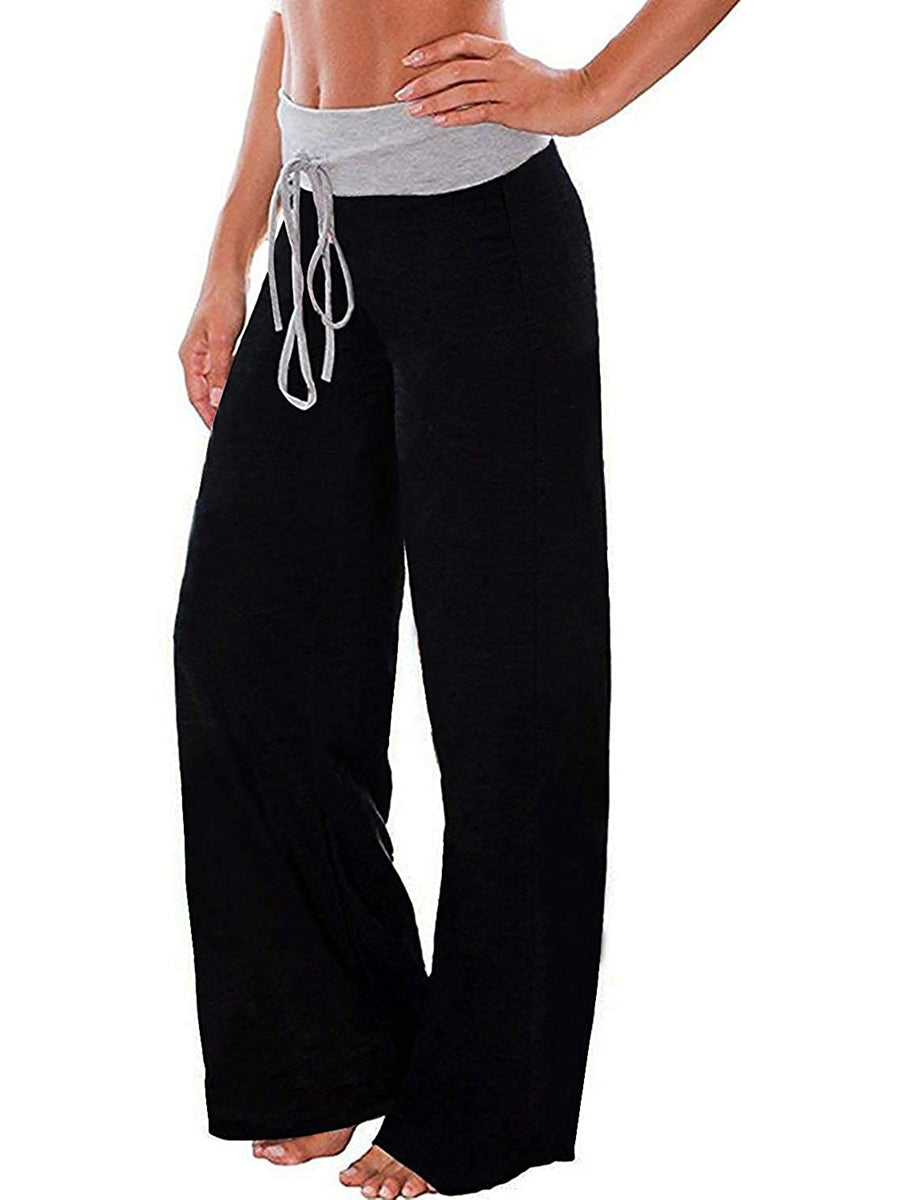 Women's Comfy Casual Pajama Pants Floral Print Drawstring Palazzo Lounge Pants Wide Leg