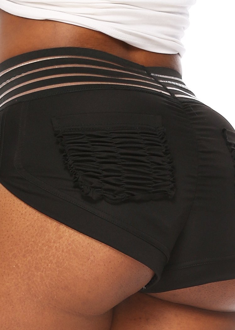 Chicvane Black Mesh Textured High Waisted Workout Yoga Shorts