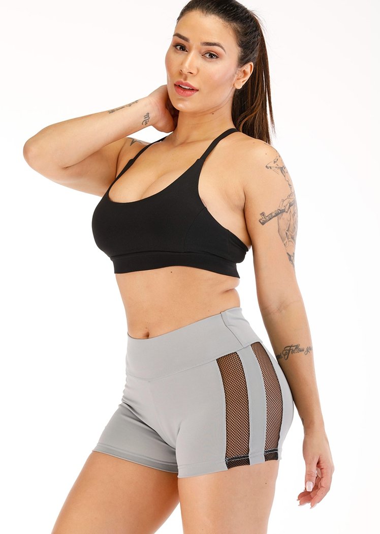 Chicvane Side Mesh Stretchy High Waisted Workout Yoga Shorts