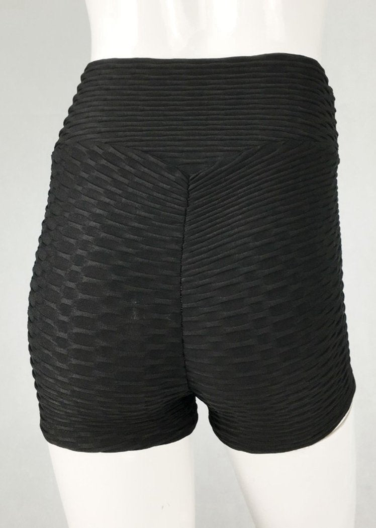 Chicvane Solid Color Textured Booty Legging Stretchy Yoga Shorts