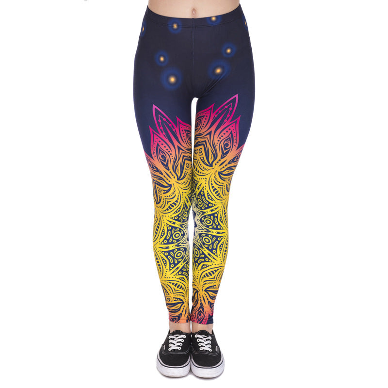 Women Stretchy and Soft Mandala Printed Yoga Leggings, Tummy Control Running Pants