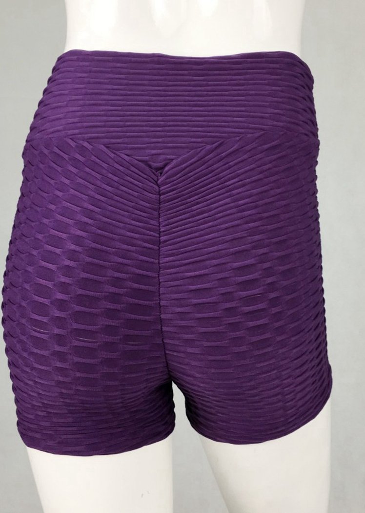 Chicvane Solid Color Textured Booty Legging Stretchy Yoga Shorts