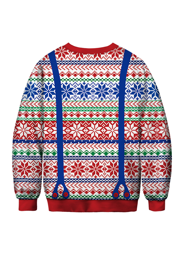 Fashion Snowman Print Long Sleeve Round Neck Christmas Blue Pullover Tops