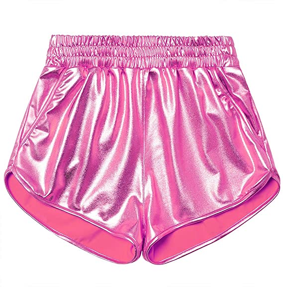 Women Metallic Shorts Elastic Waist Shiny Sparkly Rave Pants