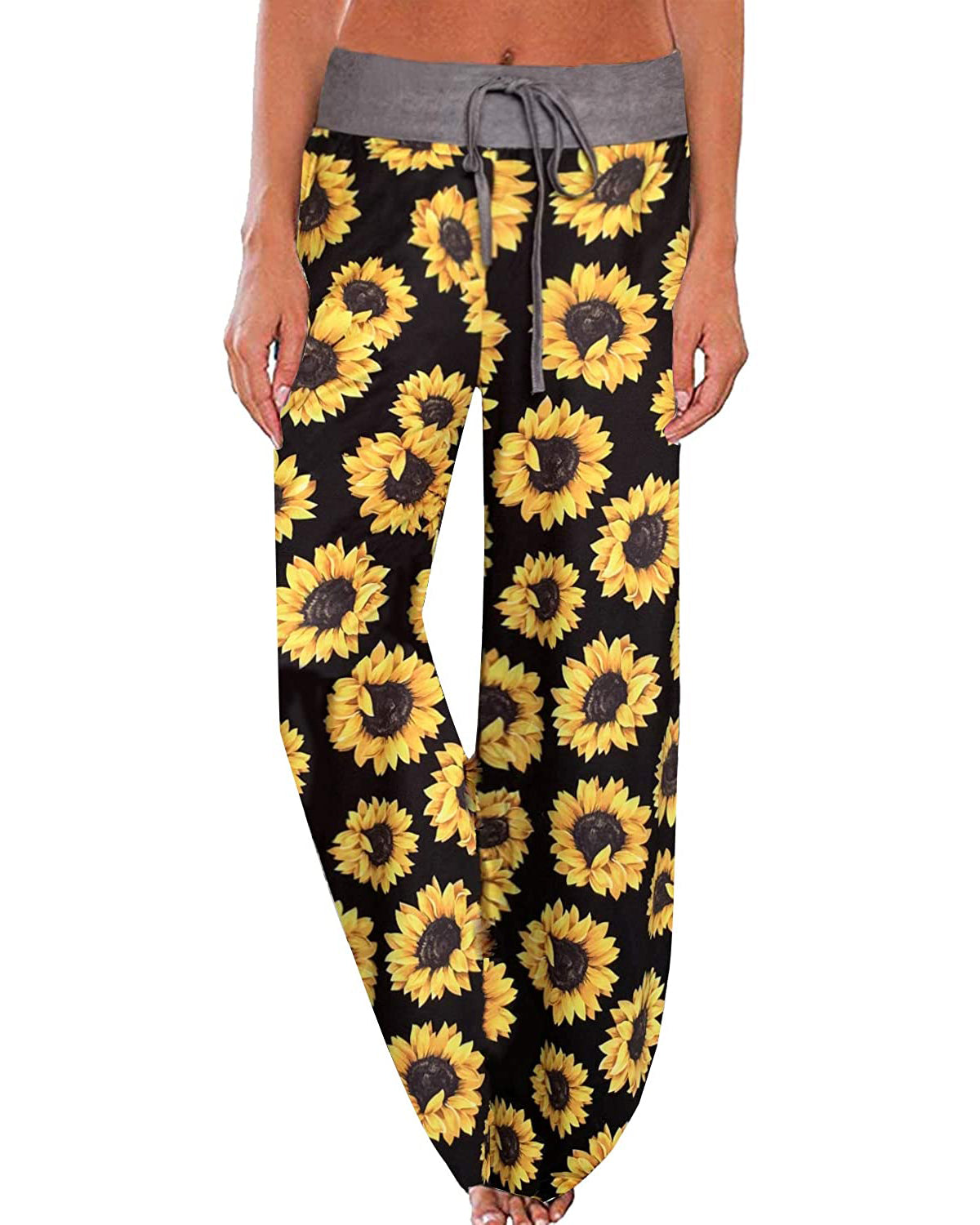 Women's Comfy Casual Pajama Pants Floral Print Drawstring Palazzo Lounge Pants Wide Leg