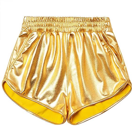 Women Metallic Shorts Elastic Waist Shiny Sparkly Rave Pants