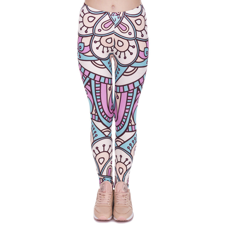 Women Stretchy and Soft Mandala Printed Yoga Leggings, Tummy Control Running Pants