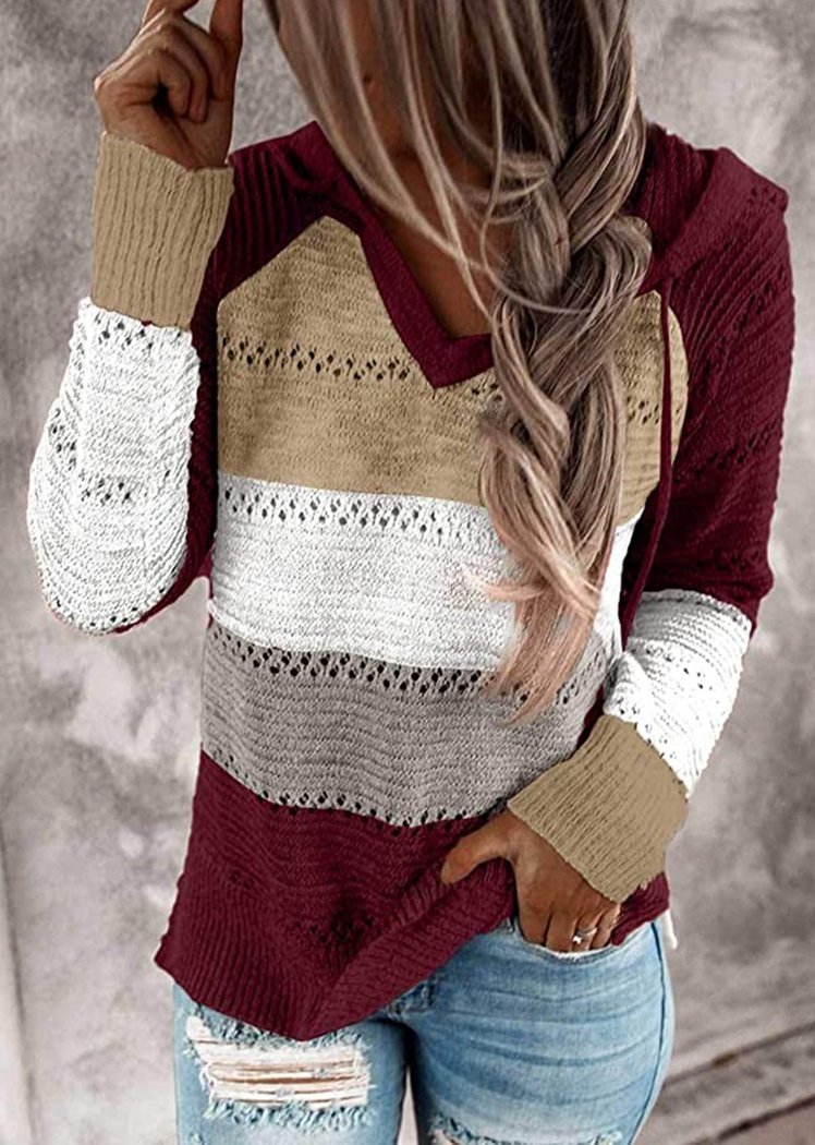 Fashion Women Striped Lightweight High-elastic Long Sleeves Hoodie Outerwear Pullover Knited Sweater