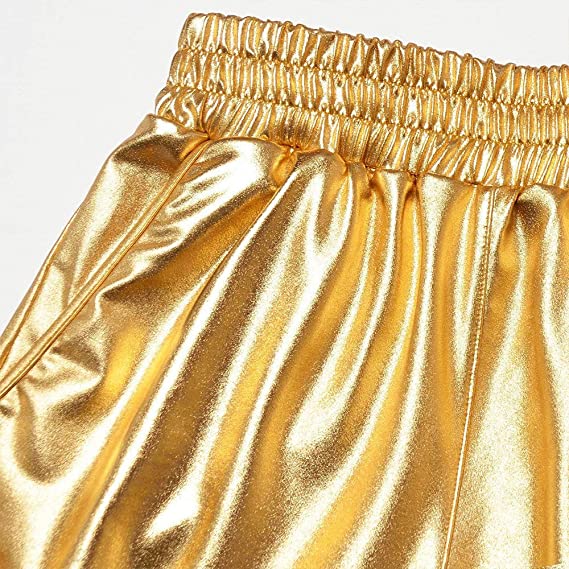 Women Metallic Shorts Elastic Waist Shiny Sparkly Rave Pants