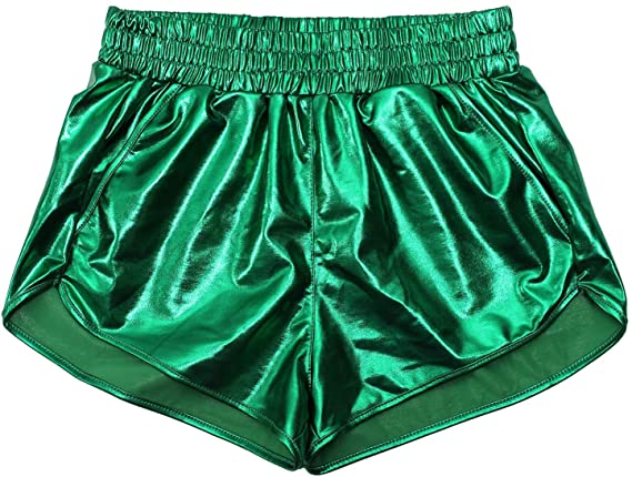Women Metallic Shorts Elastic Waist Shiny Sparkly Rave Pants
