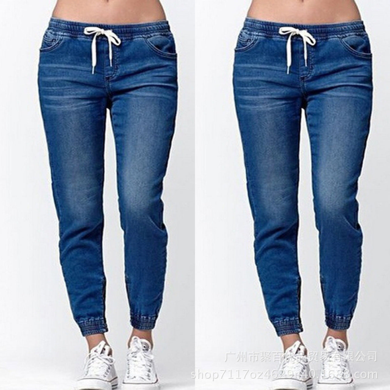 Womens Active Stretch Drawstring Joggers Pants Pull On Distressed Elastic Denim Shorts
