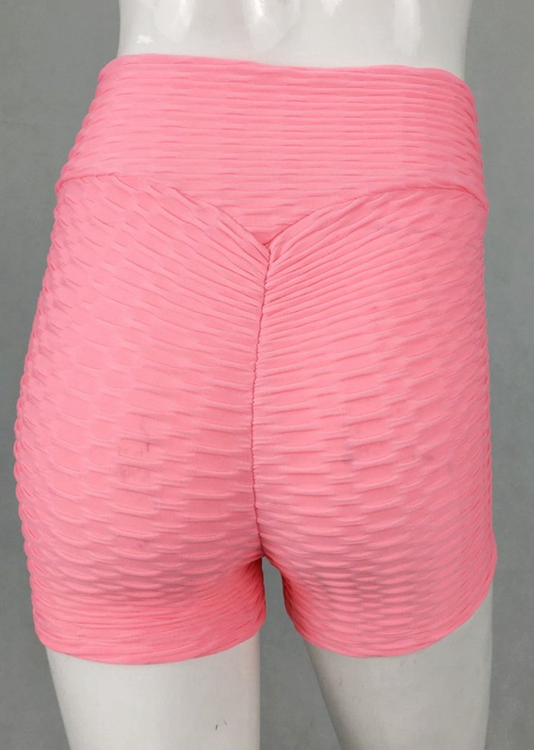 Chicvane Solid Color Textured Booty Legging Stretchy Yoga Shorts