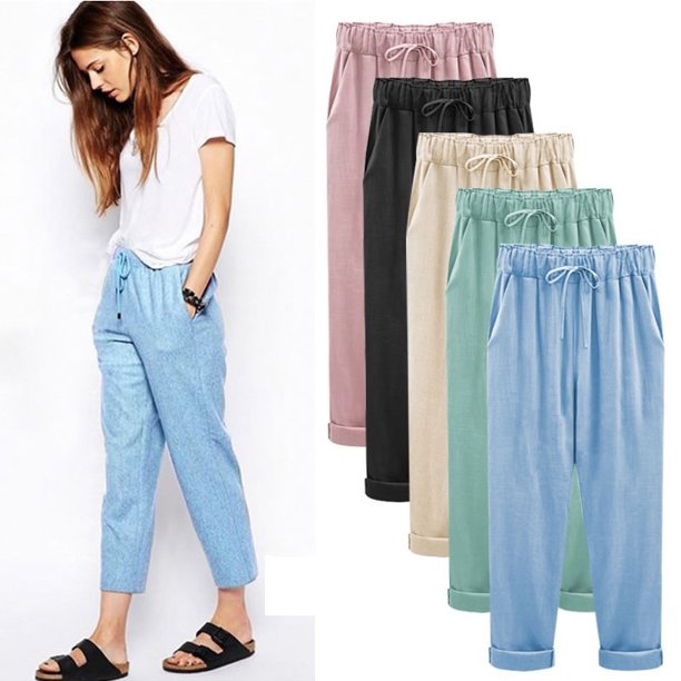 Women Casual Cotton Linen Pants Trousers Pencil Pants