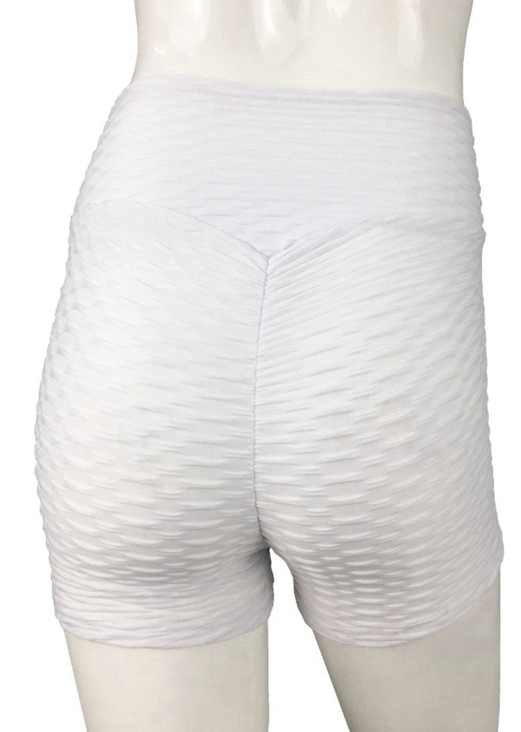 Chicvane Solid Color Textured Booty Legging Stretchy Yoga Shorts