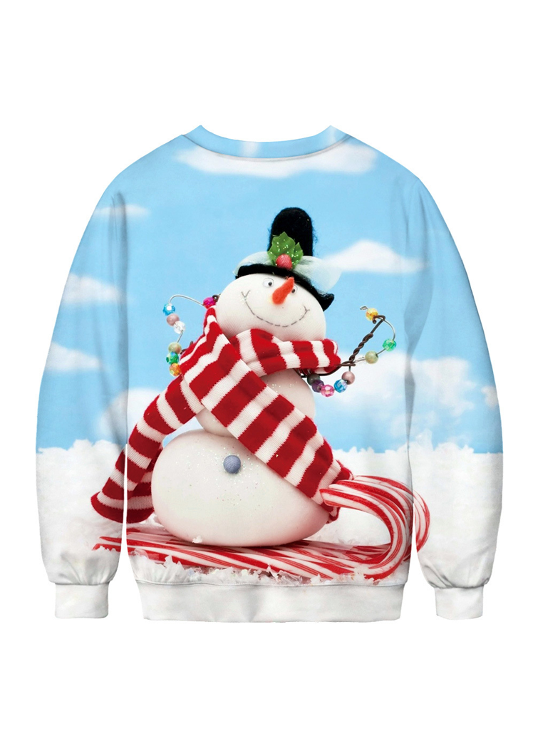 Fashion Cute Snowman Print Long Sleeve Round Neck Christmas Pullover Tops