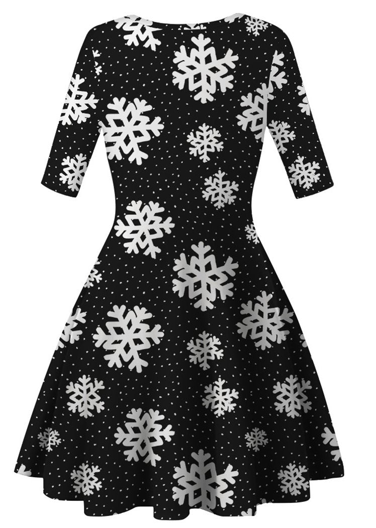 Fashion Snowflake Printed Round Neck Short Sleeve Christmas Dresses For Women