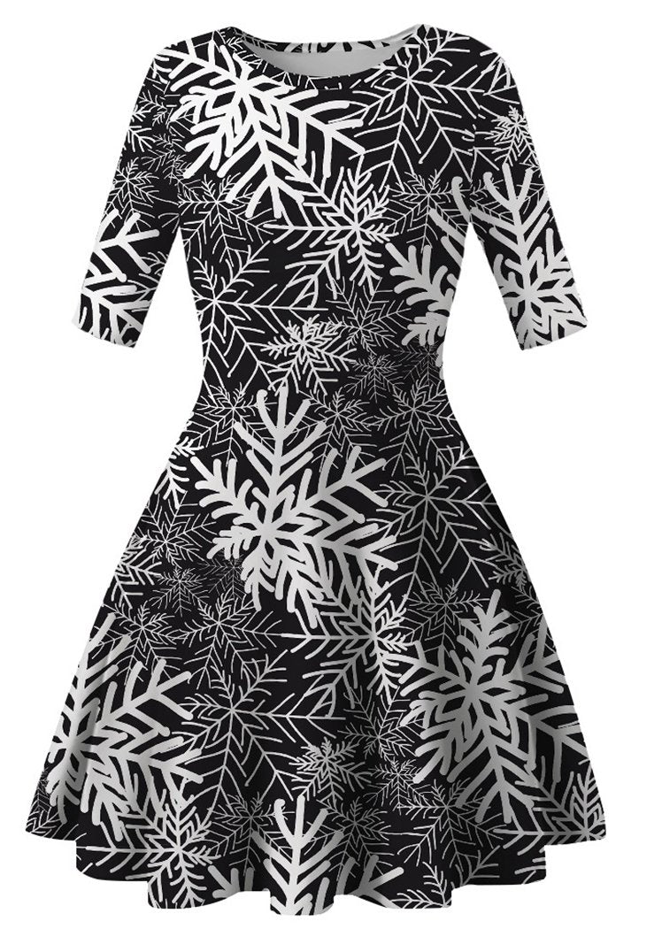 Fashion Snowflake Printed Round Neck Short Sleeve Christmas Dresses For Women