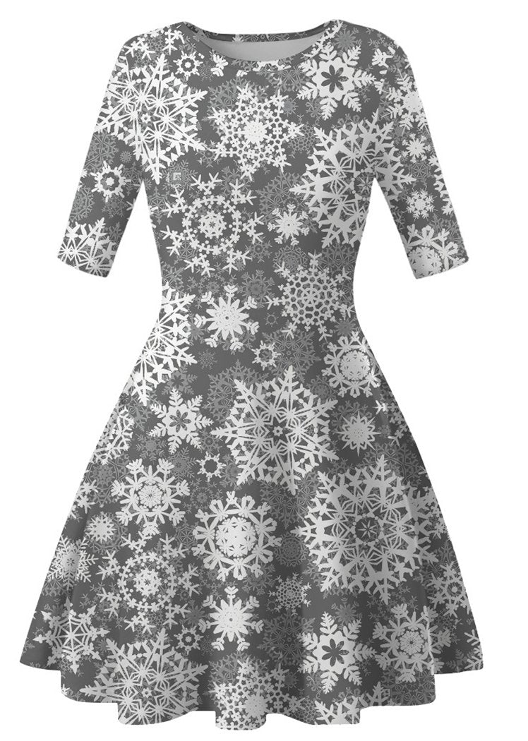 Fashion Women's Snowflake Printed Round Neck Short Sleeve Christmas Dresses