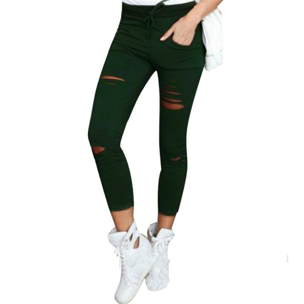 Women Skinny Ripped Pants High Waist Stretch Pencil Pants
