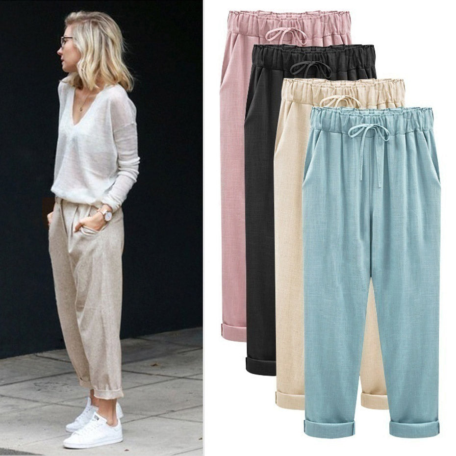 Women Casual Cotton Linen Pants Trousers Pencil Pants