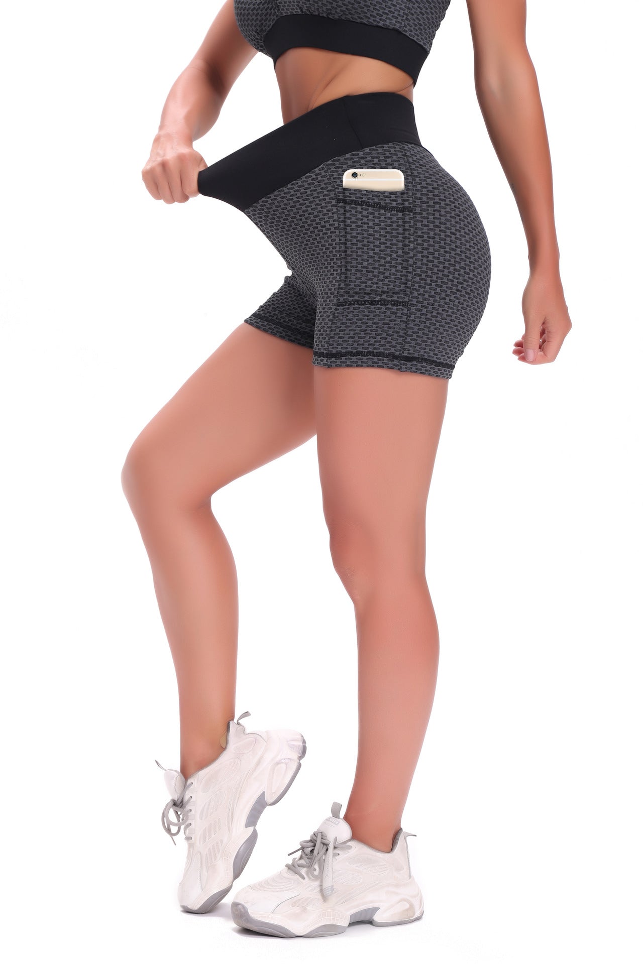 Women Yoga fitness honeycomb pocket high waist sexy hip-lifting breathable shorts