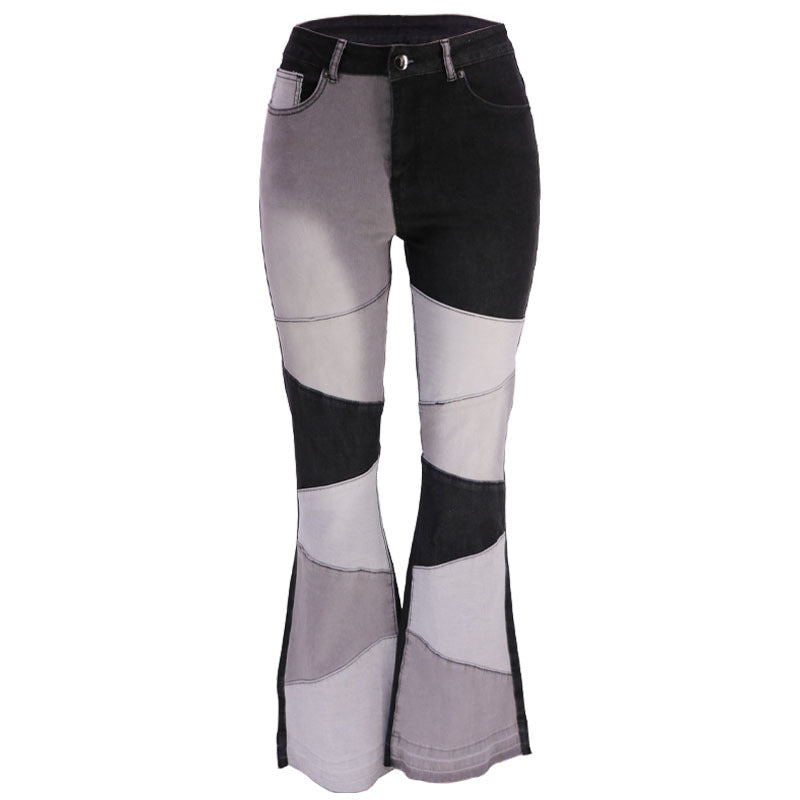 Women's denim trousers Fashion collision color patchwork high waist tight butt