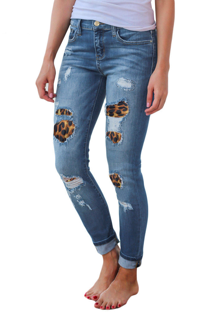 Fashion Women Distressed Stretch Denim Pants Ripped High Rise Skinny