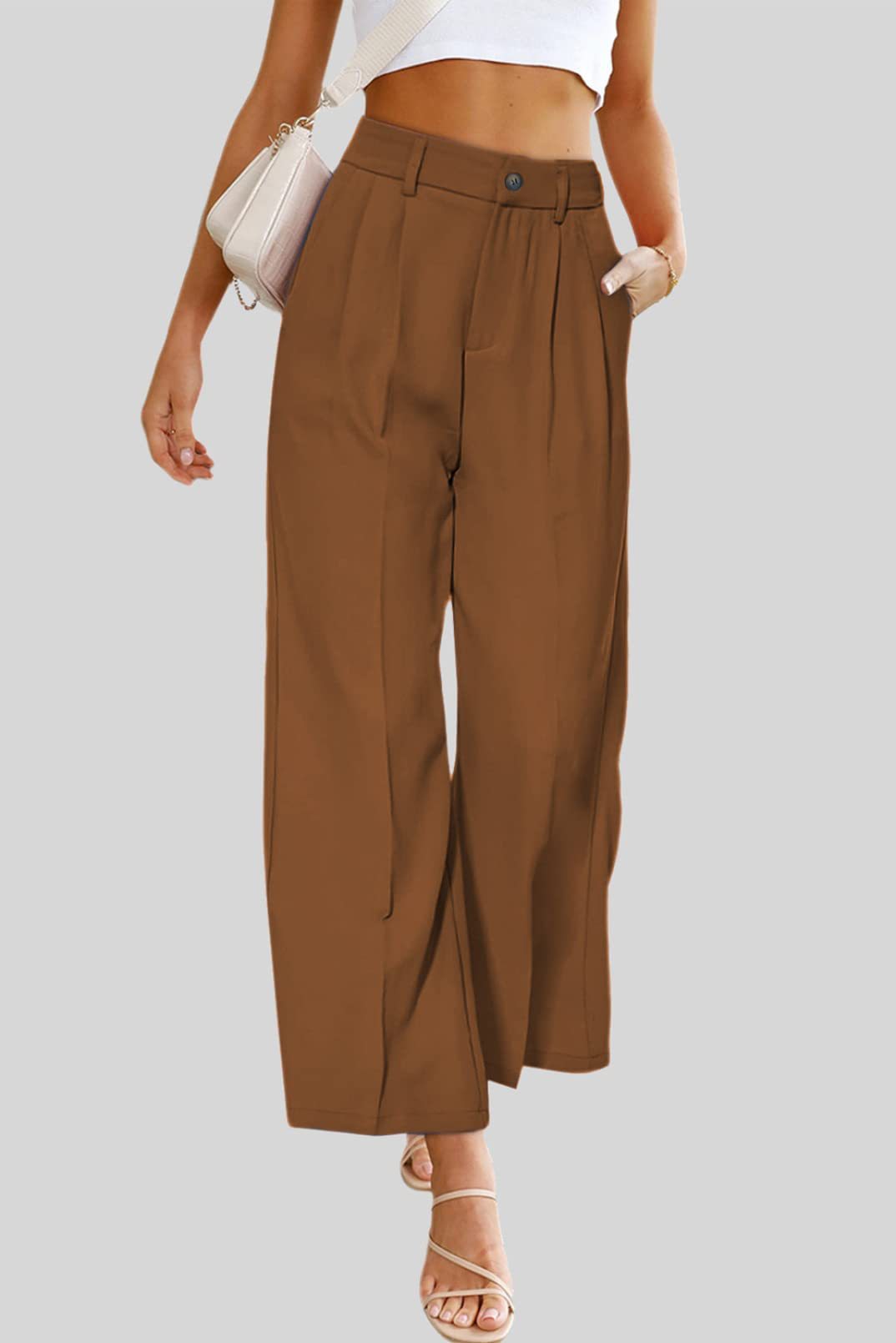 Women Casual Wide Leg Flare Pants High  Waist Long Trousers Baggy Trousers Formal Trousers