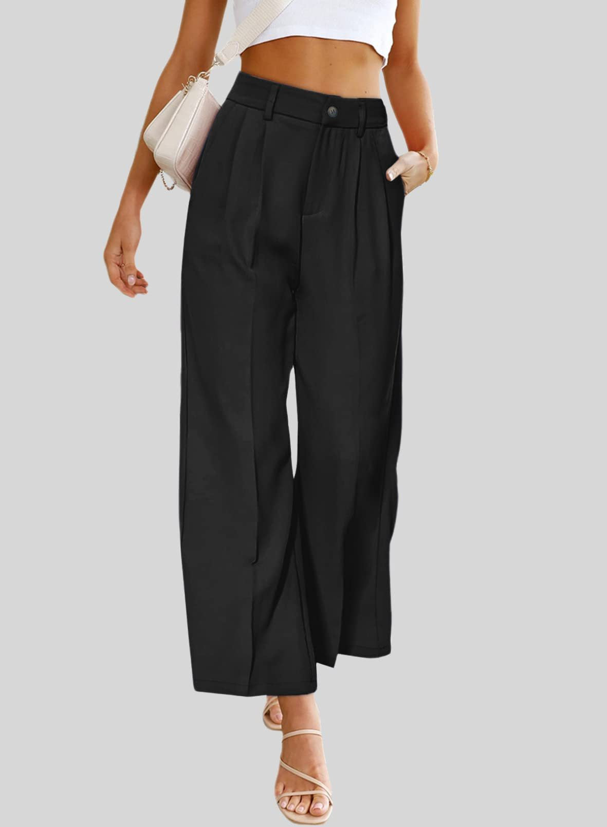 Women Casual Wide Leg Flare Pants High  Waist Long Trousers Baggy Trousers Formal Trousers