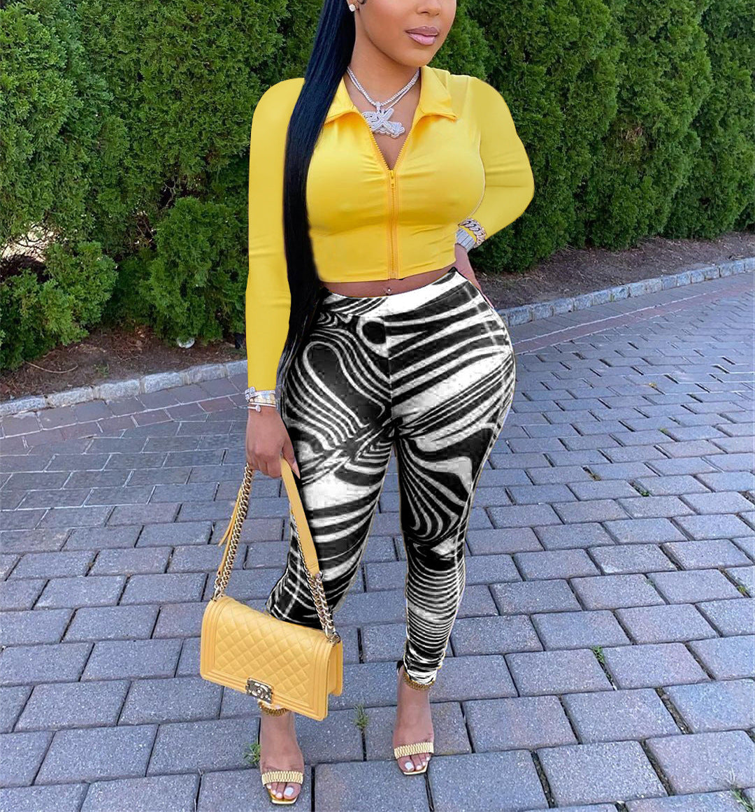 Women Fashion Travel Milk Silk Striped Skinny Print Leggings