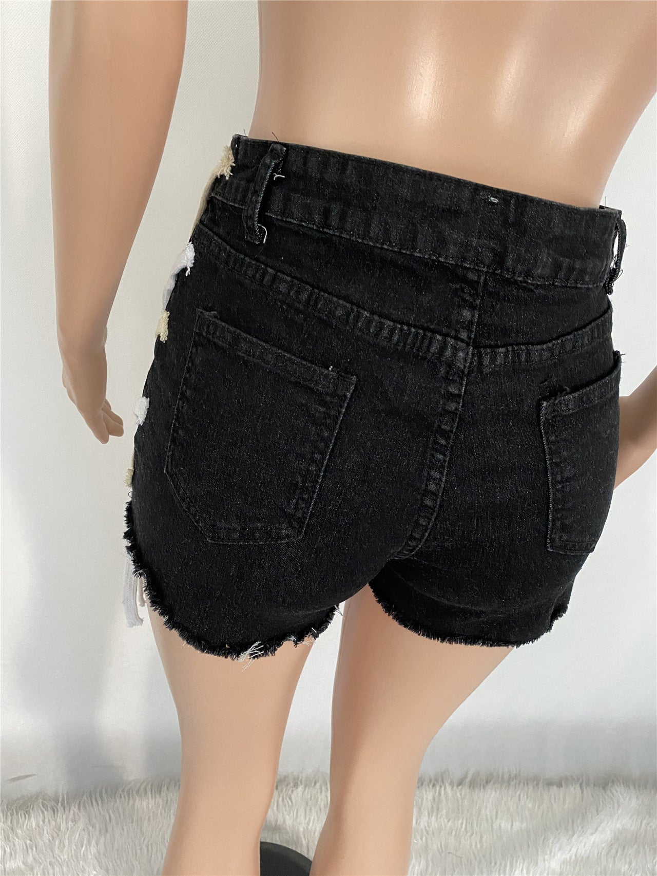 Womens's High Waist Short Jeans Eyelet Bandage Derocation Shorts