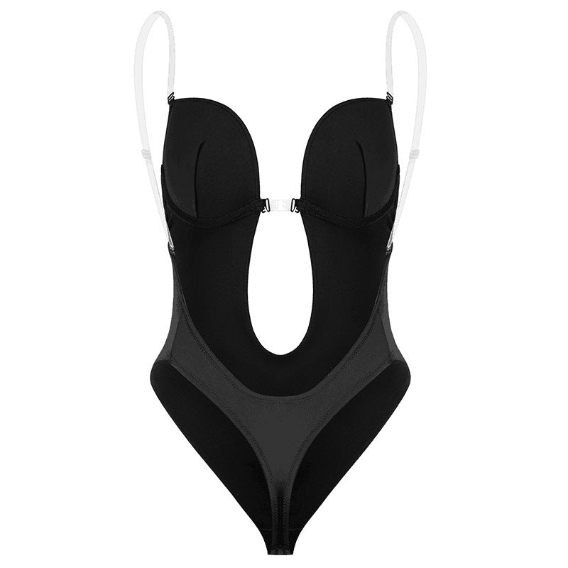 Women's Backless Shapewear U Plunge Seamless Thong Full Lace Deep V Neck Bodysuit