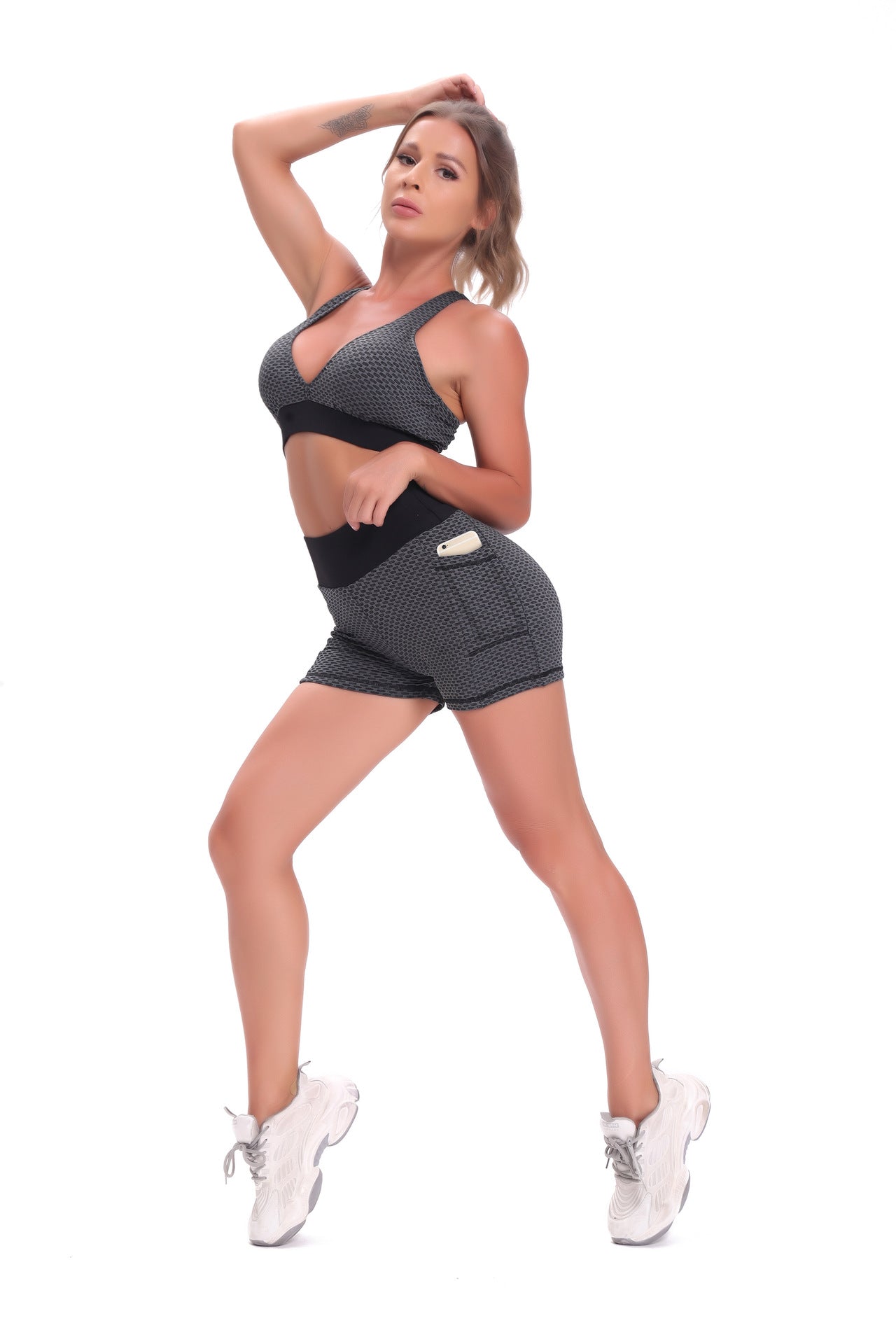 Women Yoga fitness honeycomb pocket high waist sexy hip-lifting breathable shorts
