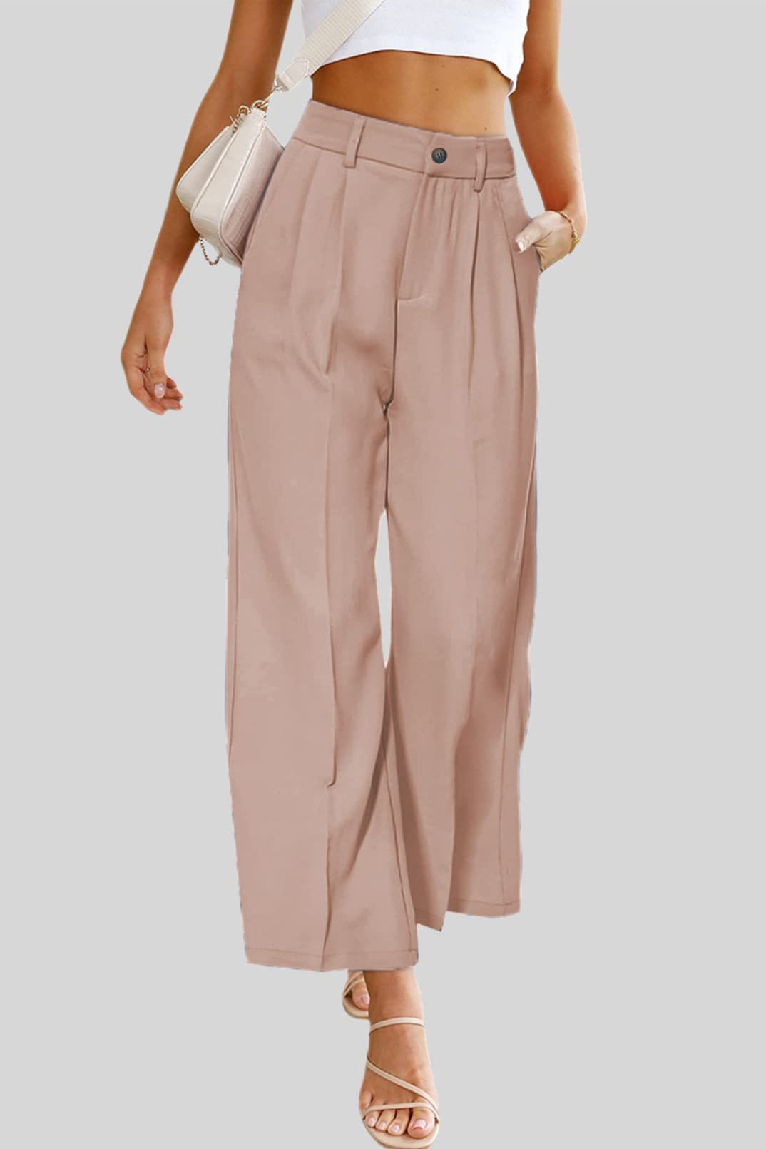 Women Casual Wide Leg Flare Pants High  Waist Long Trousers Baggy Trousers Formal Trousers