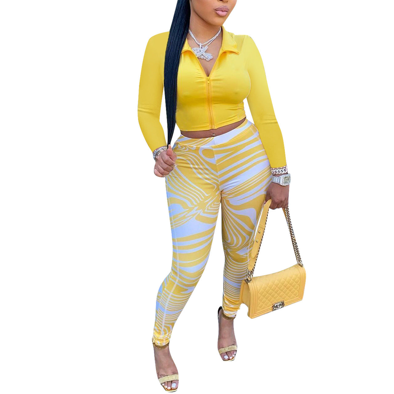 Women Fashion Travel Milk Silk Striped Skinny Print Leggings