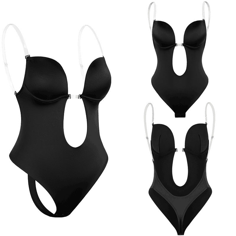 Women's Backless Shapewear U Plunge Seamless Thong Full Lace Deep V Neck Bodysuit